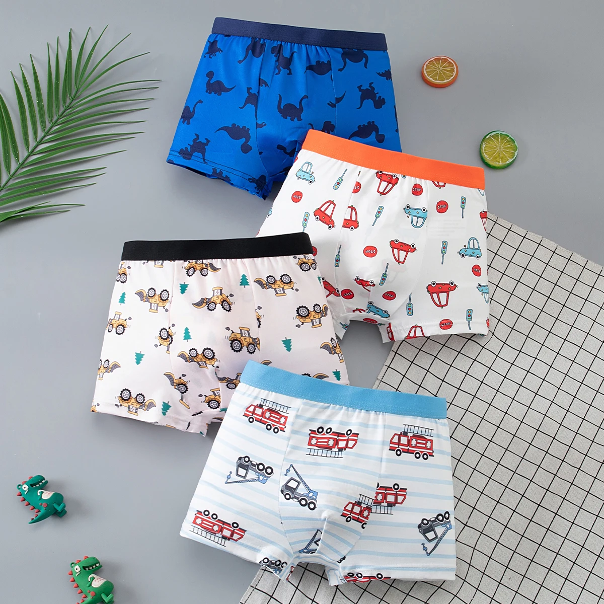 4/8-teiliges Set niedlicher Jungen-Cartoon-Unterwäsche mit elastischem Bund und vier Eckenhosen für bequeme Kinder-Shorts für zu Hause – Detail 3