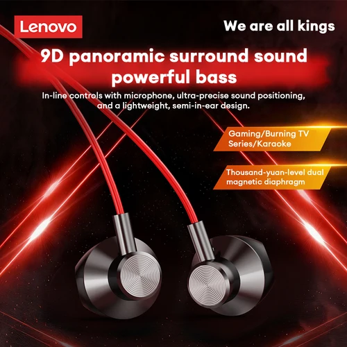 Imagen 2 del producto Nuevos auriculares con cable Lenovo Y108, auriculares semi-in-ear para deportes electrónicos, auriculares estéreo de música con reducción de ruido tipo C de 3,5mm, 1,25 M con micrófono