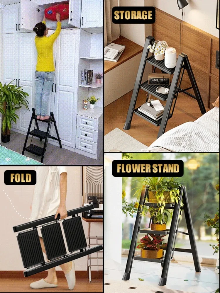 Home Office Foldable Ladder Strong Load-bearing 2/3 Step Ladder Kitchen Step Stool Thickened Triangle Carbon Steel High Stools image 2