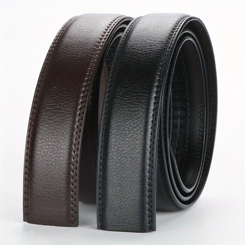 2pcs Second Layer Cowhide Belts Large Size Belt No Buckle for Automatic Buckle Without Buckle(Color Black+Brown)