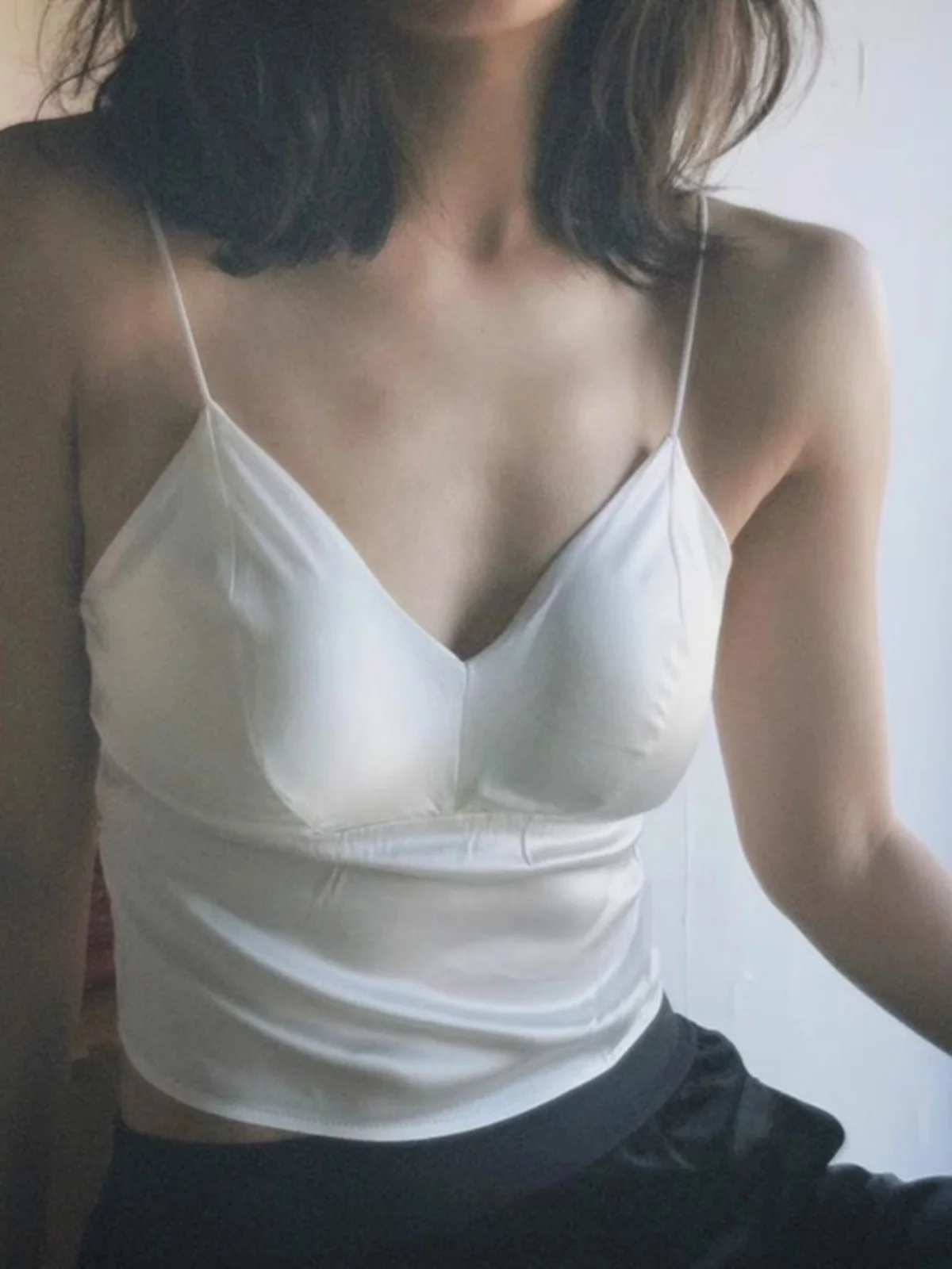 Fashionable Acetate Strap Vest Women's Outerwear Summer Inner Match with Chest Pad Beautiful Back Bra Integrated Satin Top