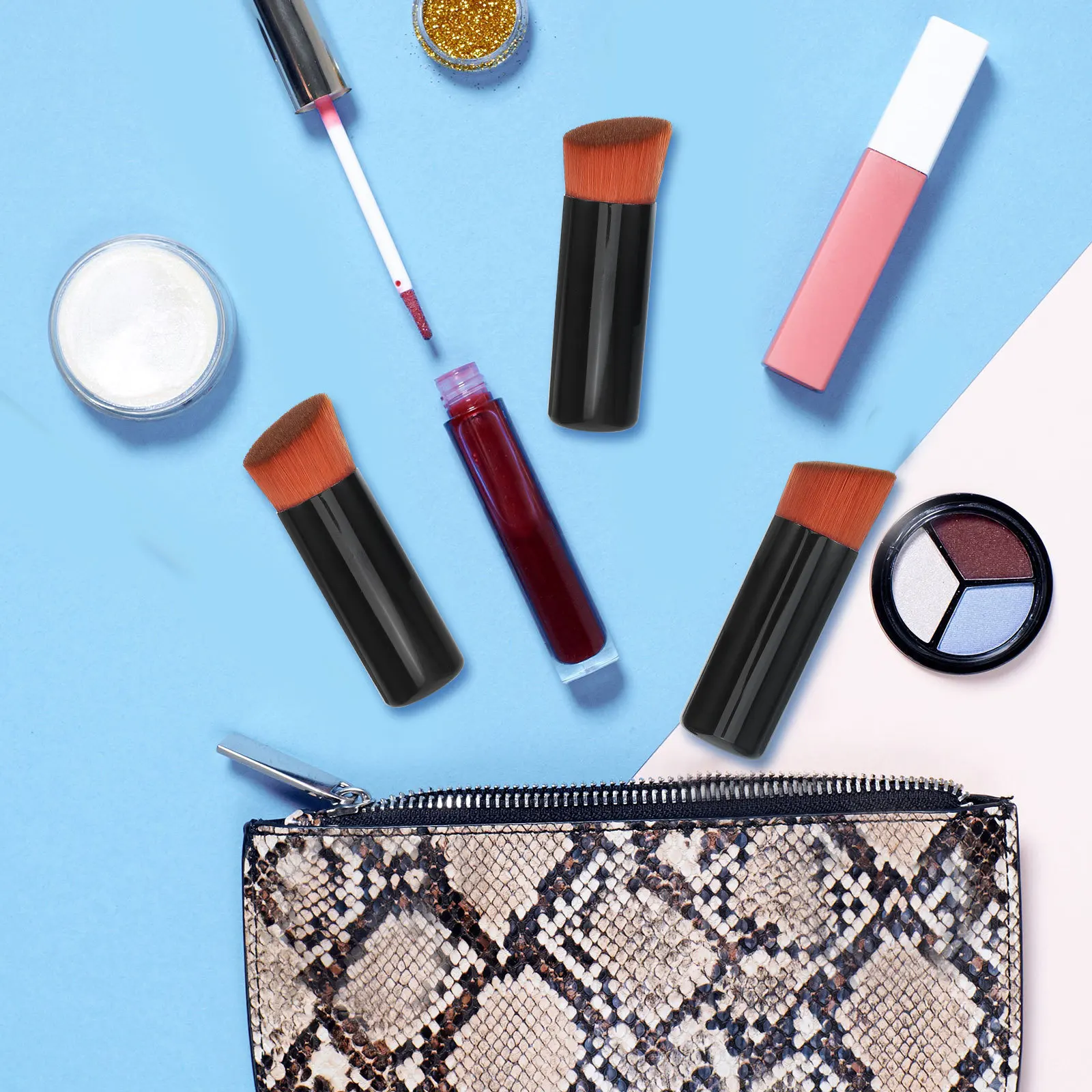 

3Pcs Makeup Brush Kit for Foundation Powder Blush Smooth Finish Elegant Color Lightweight for on-The-Go Touch-Ups Tools