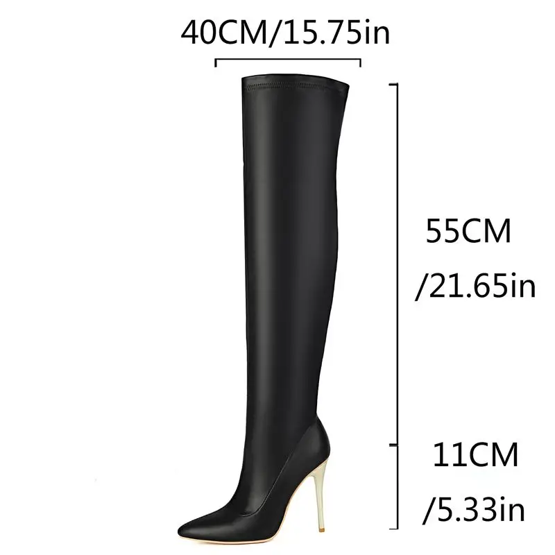 SIMLOVEYO ماركة الموضة الإناث الفخذ الأحذية أشار تو 11 سنتيمتر خنجر سستة تمديد حجم 46 47 حفلة الشتاء الجوارب الطويلة الشتاء #5