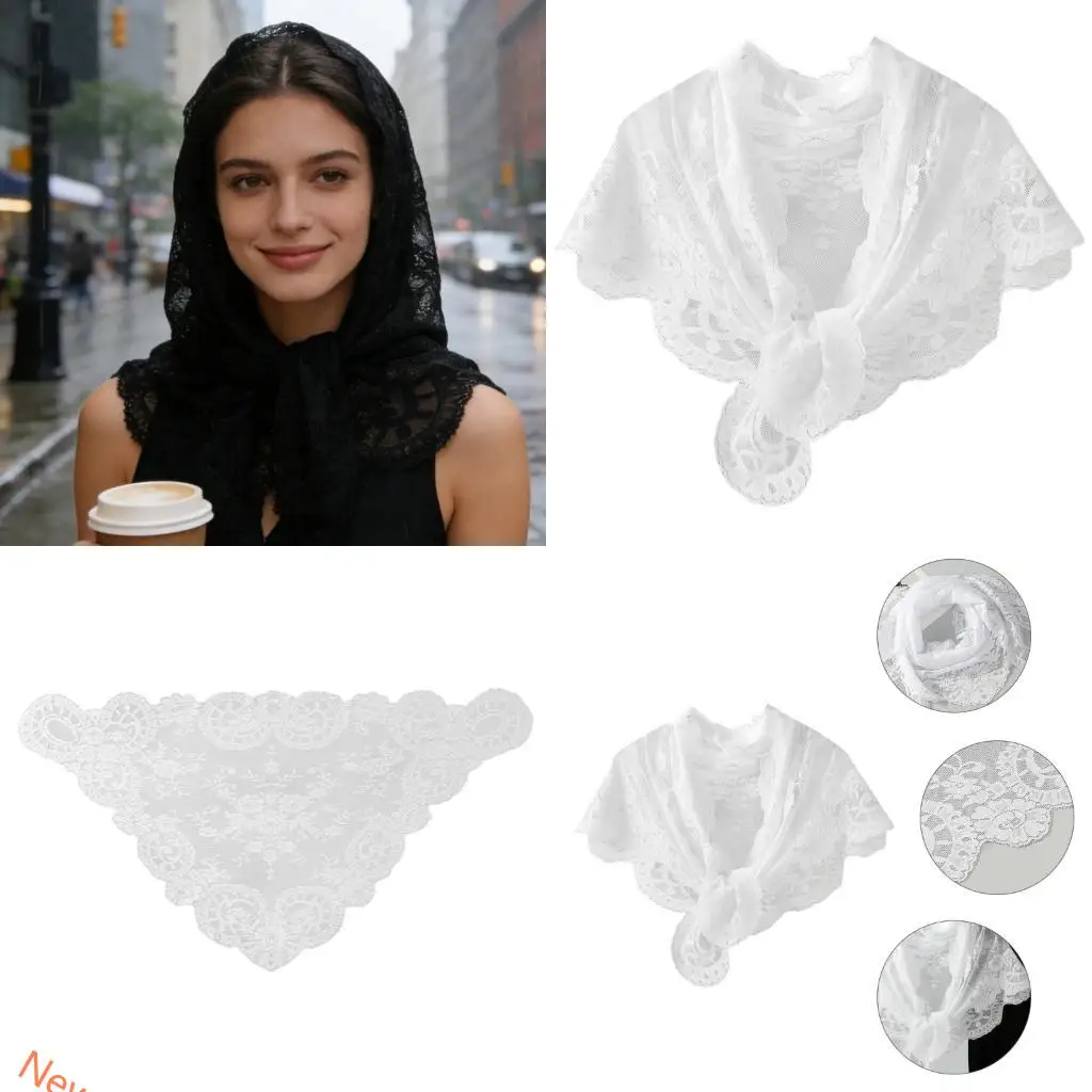 

Шарф-мантилья из полиэстера с нежным кружевным дизайном, функциональный головной убор для солнцезащитного козырька, официальных