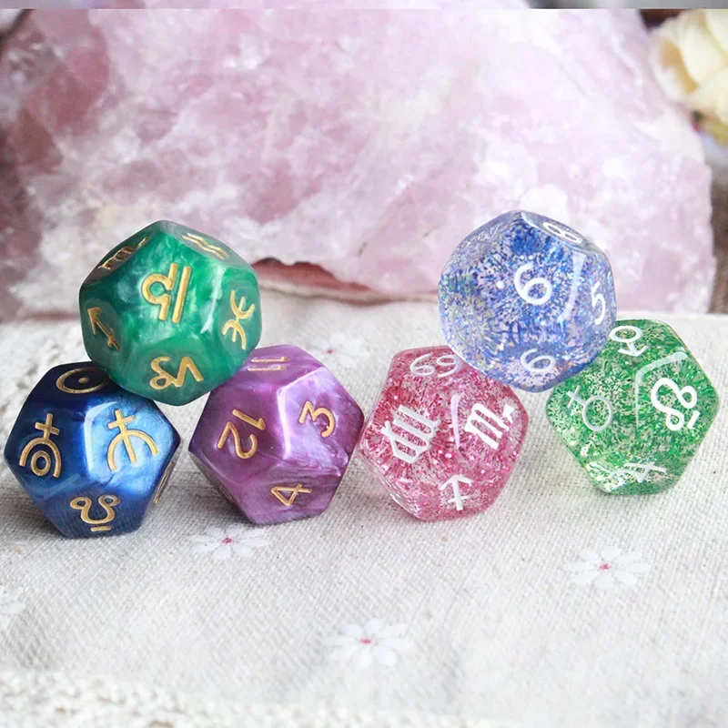 3pc/set Pearl/Transparent 12-sided Astrology Zodiac Signs Dice  Constellation Divination Games  Accessories
