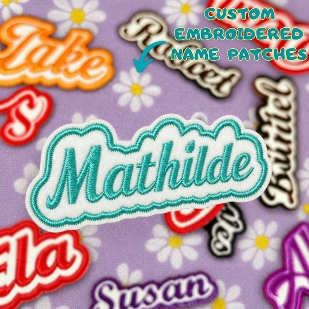 Personalized Script Name Embroidered Patch,Double Outline Cloud Edge Iron-on Adhesive Badge,Sewable Applique for Cap  DIY Decor