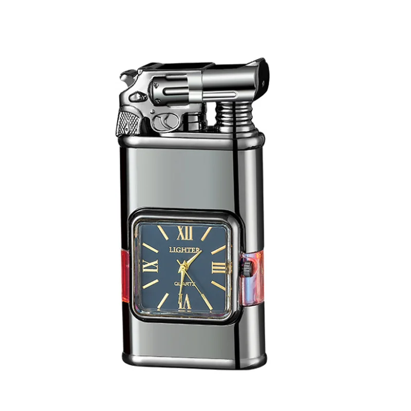 

Fashion Double Flame Turbo Jet Gas Lighter Quartz Dial Inflatable Compact Butane Metal Windproof Cigarette Lighters Gift