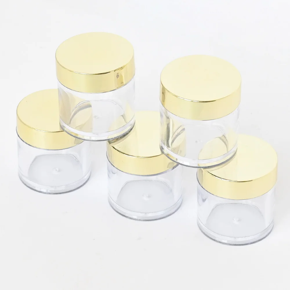 

10/30/60ml Jar Cosmetic Travel Bottles Gold Lids Clear Transparent Empty Box Nails Acrylic Powder/Glitters Jars 20/50/100pcs &BO