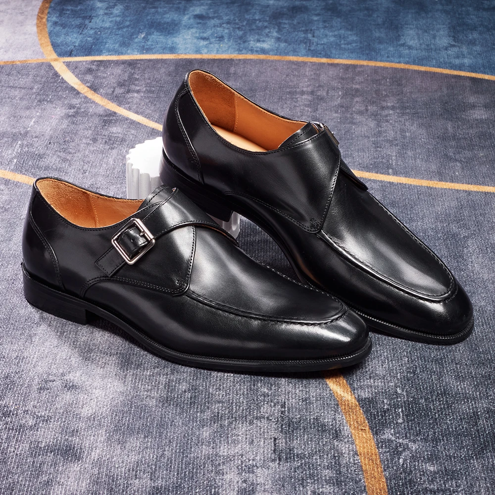 Men Genuine Leather Derbies Monk-straps Shoes Dress Shoes Single Buckle Monk Strap Classic Business Gentlemen's Wedding Shoes