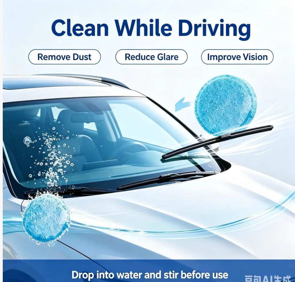 Car Windshield Washer Fluid Concentrated Tablets Solid Effervescent Wiper Tablet for Car Room Kitchen Window Glass Cleaning