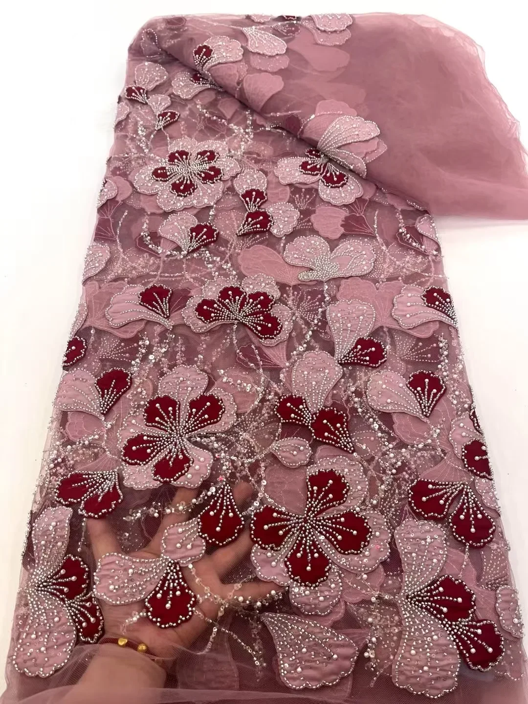 قماش دانتيل فرنسي عالي الجودة وفاخر وأنيق مطرز يدويًا، قماش دانتيل مطرز بالترتر النيجيري الأفريقي، فستان من القماش المخيط