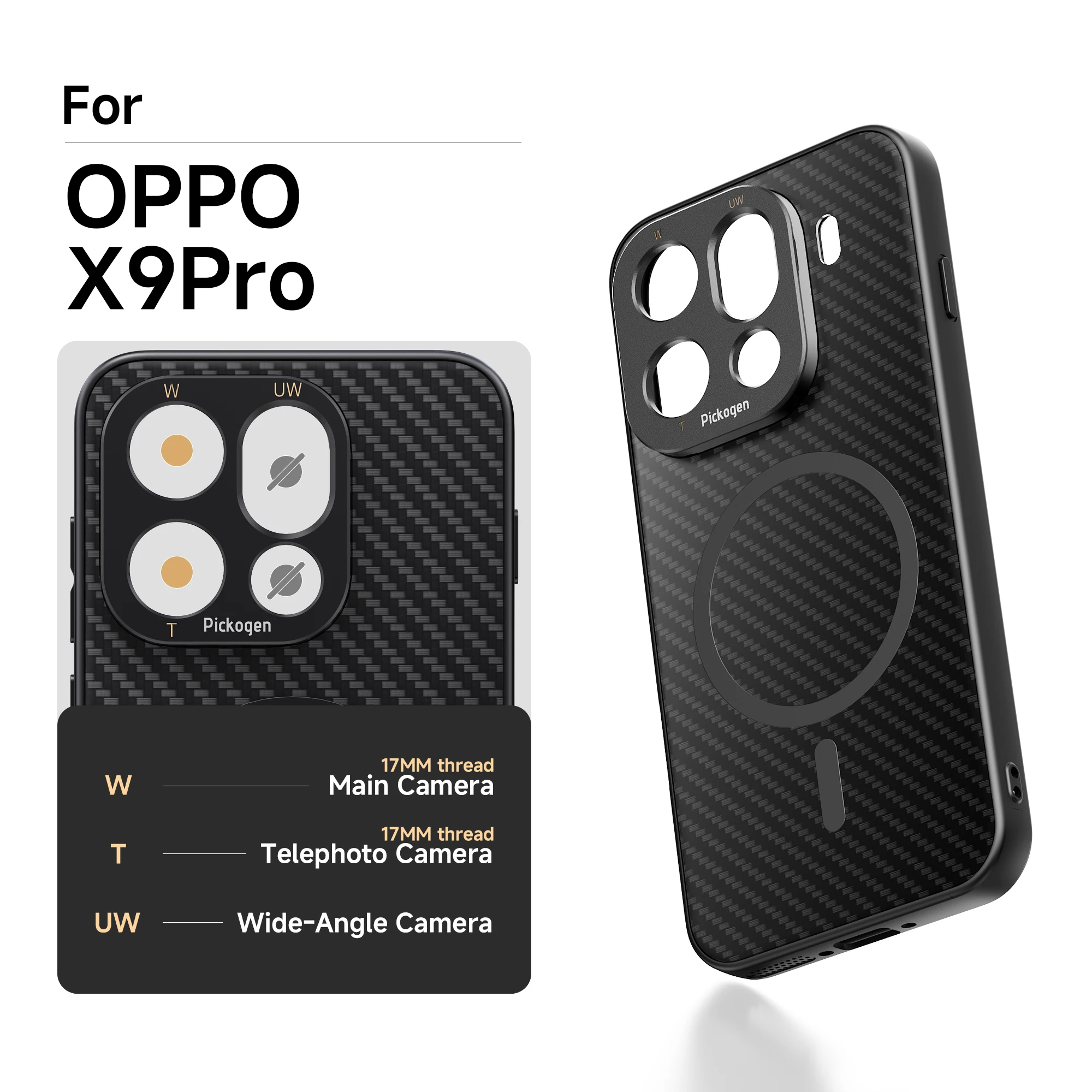 PICKOGEN 17mm Mount Handyhülle für Oppo Find X9 Pro Ultra Magnetische Handyhülle Kompatibel mit Fotolinsen-Zubehör
