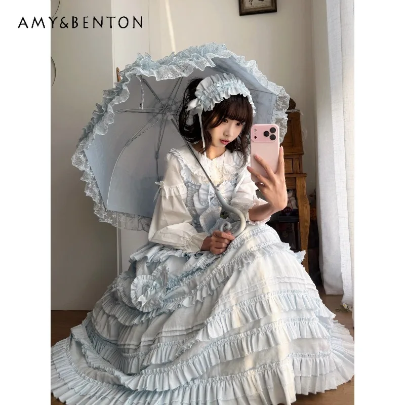 Origineel ontwerp zoete, zachte feeënstijl CLA-serie Lolita jurk schattige strikriem slanke midi-lengte JSK band lange jurk voor dames