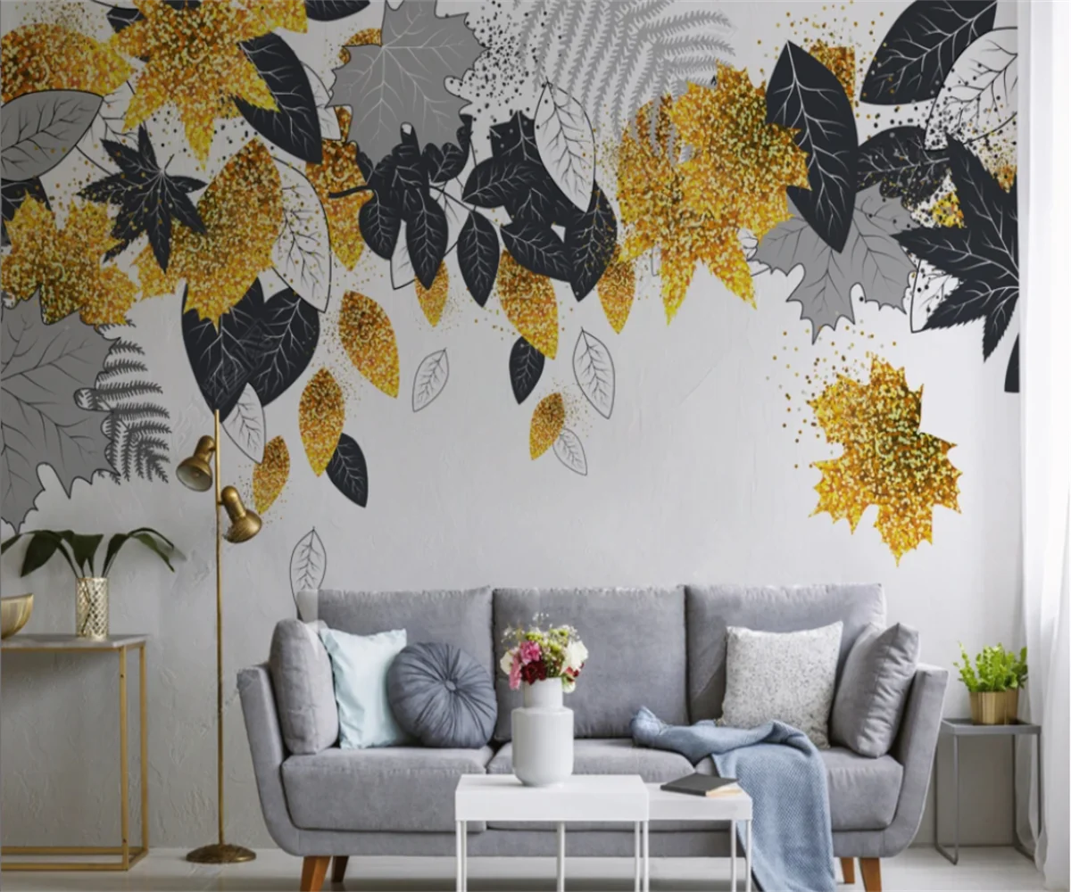Customized size mural hand-painted Nordic palm tree decoration painting tropical rainforest plant leaves painting 3d wallpaper
