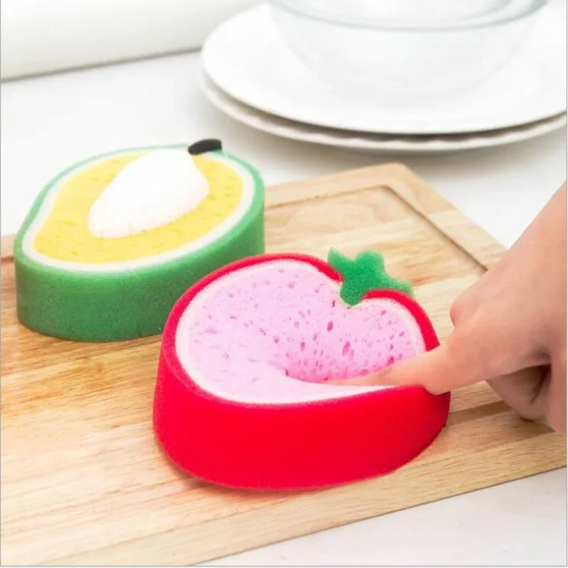 1 Pc Funny Dish Sponge 3D Fruit Strong Clean Cloth Cotton Washing Dishes Scouring Pad Household Kitchen Tool Cleaning Supplies