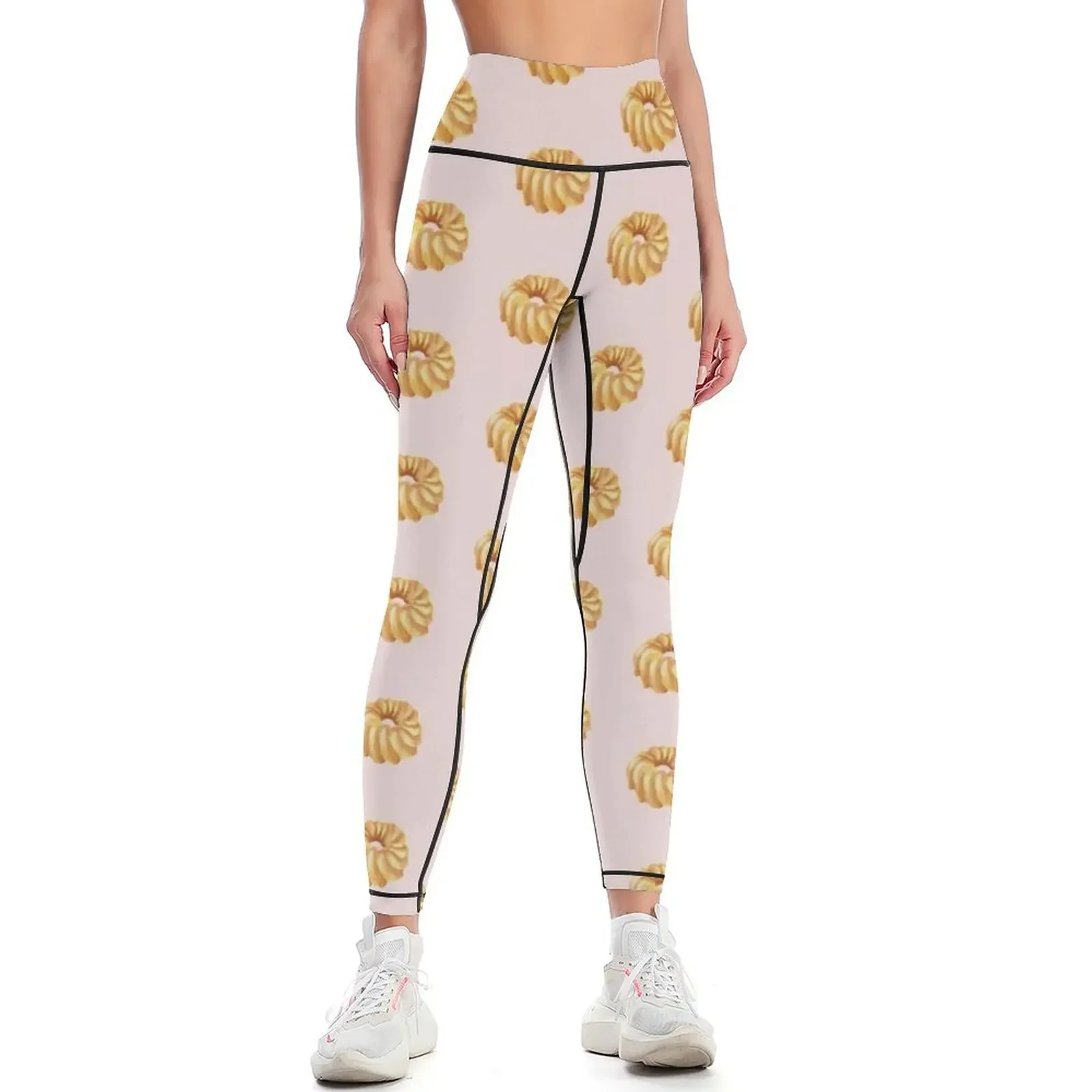 

Honey cruller donut watercolour illustration (Pink background) Leggings Leginsy push up Women's gym Womens Leggings