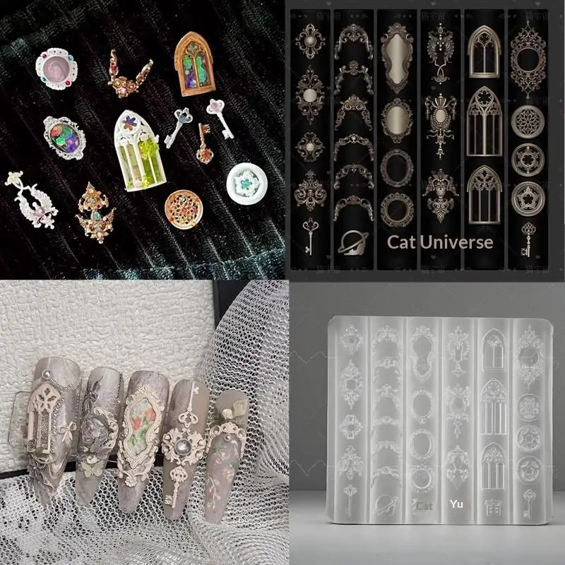 [JN] 3D Silikon Nagelkunst-Form Europäischer Stil Retro-Muster Kerzenständer Kerzendesign Deko DIY Transparente Maniküre-Vorlage