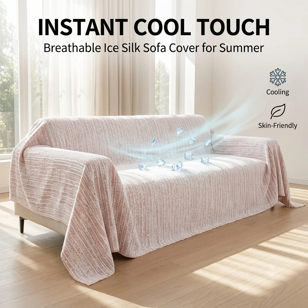 Ice Silk Cooling Couch Throw Cover Multi-use Summer Sofa Blanket Washable Furniture Protector Anti-Dust Slipcover