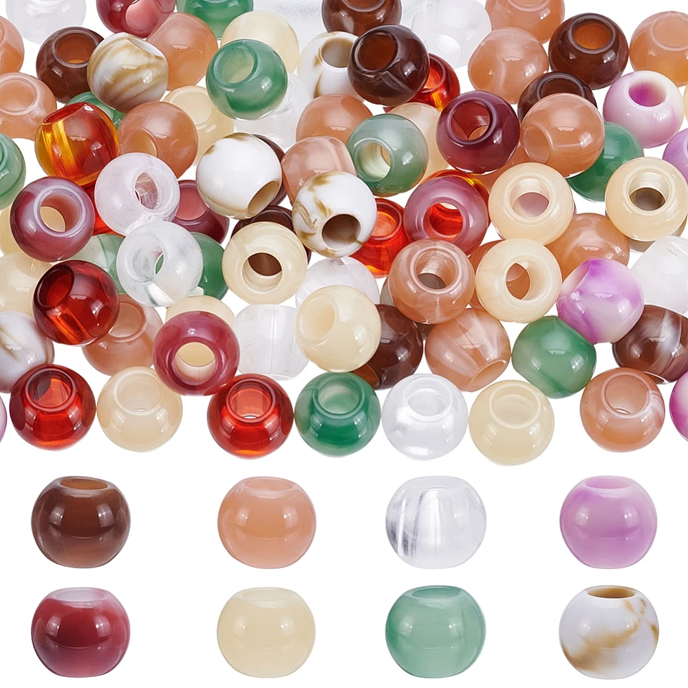 1 Box 120Pcs Big Hole Acrylic Beads Imitation Stone Acrylic Round Beads Bulk Plastic Random Styles Smooth Spacers for Jewelry