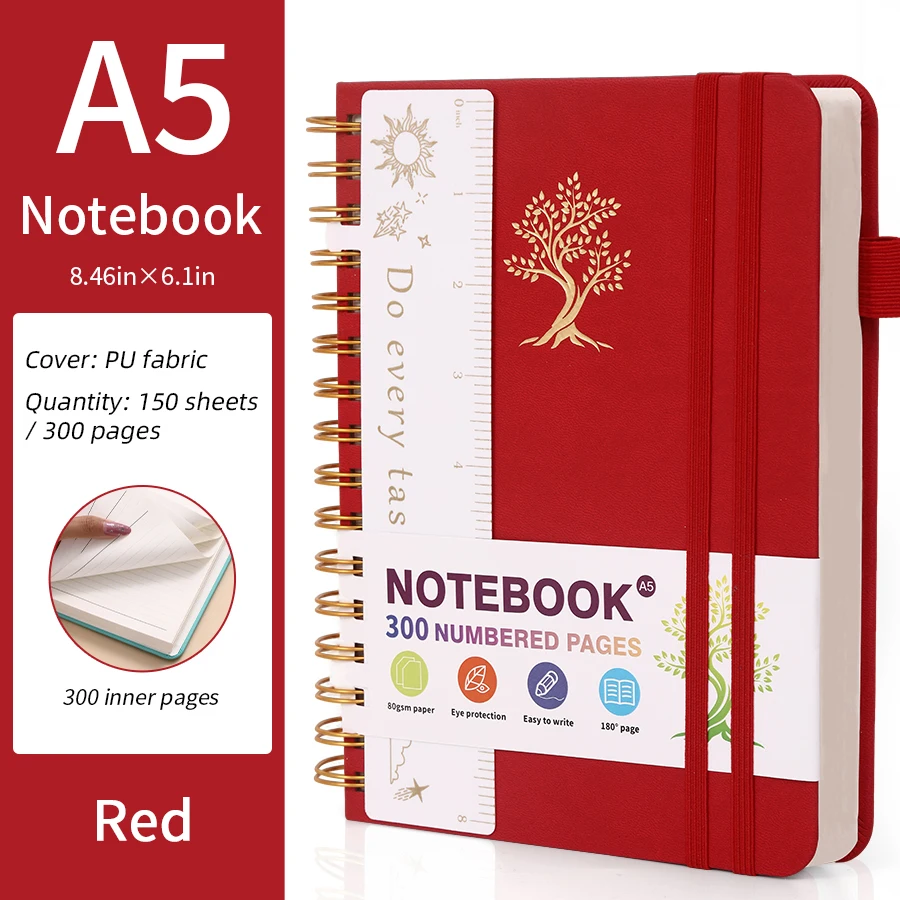 A5 Hardcover Spiralgebundenes Notizbuch Journal 300 Linierte Seiten mit Nummern für Frauen Männer Schule – Detail 10