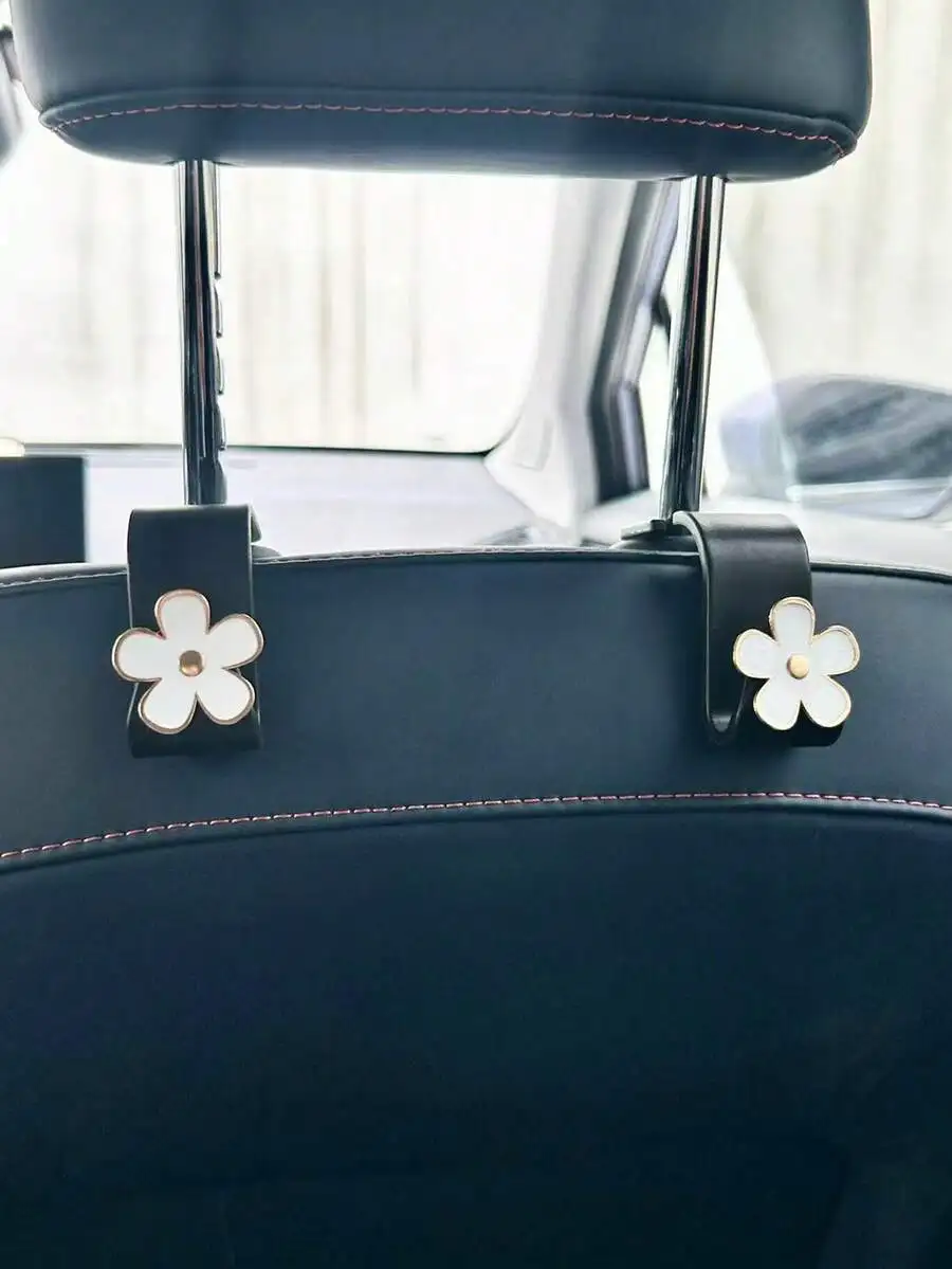 2pcs Triple-Color Metal Flower Single Hook Hanging Vehicle Seat Back Storage Hooks, Car Interior Organization