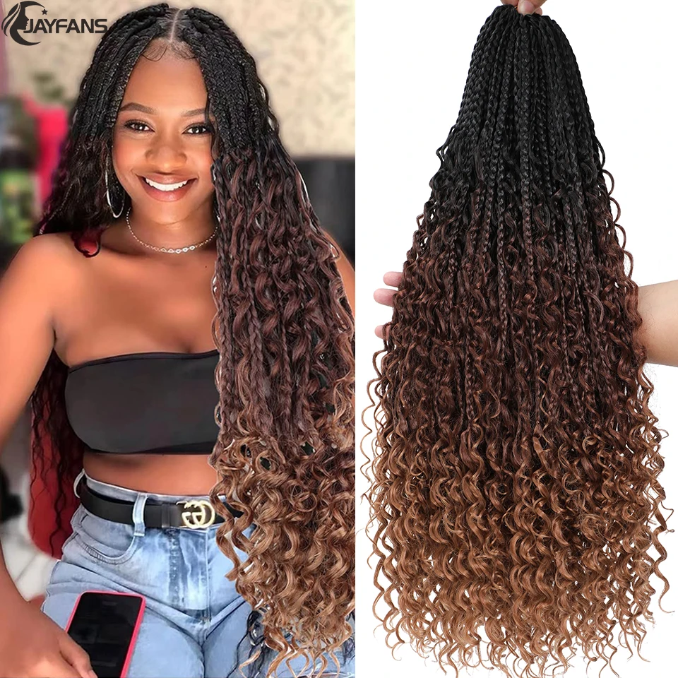 Goddess Bohemian Box Braids Crochet Hair 14 18 24 Inch 1- 8 Packs Crochet Box Braids Synthetic Braids Hair Extensions for Women