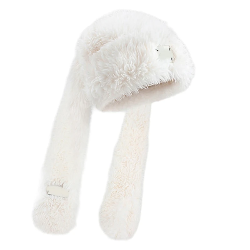 Rabbit Ears Plush Hat for Female Winter Brimless Caps Outdoor Activity Pullover Hat Fashion Skull Hat Female Warm Sport Hat