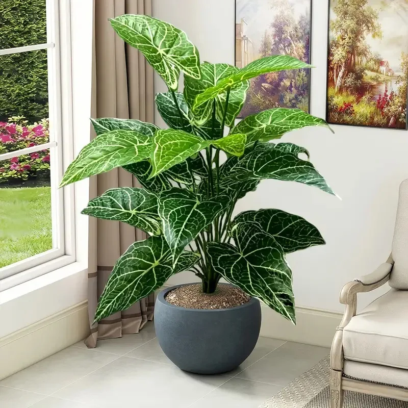 Planta Artificial de Alocasia Odora de 18 Cabezas, Planta Falsa para Decoración del Hogar, Sala de Estar, Oficina, Jardín Exterior, Balcón, Entrada y Puerta