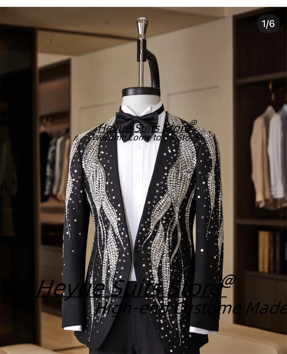 Gorgeous Diamond Formal Groom Wedding Tuxedos Customized Slim Fit Shiny Men Suits Luxuly 2Pcs Sets Male Prom Blazers Ropa Hombre