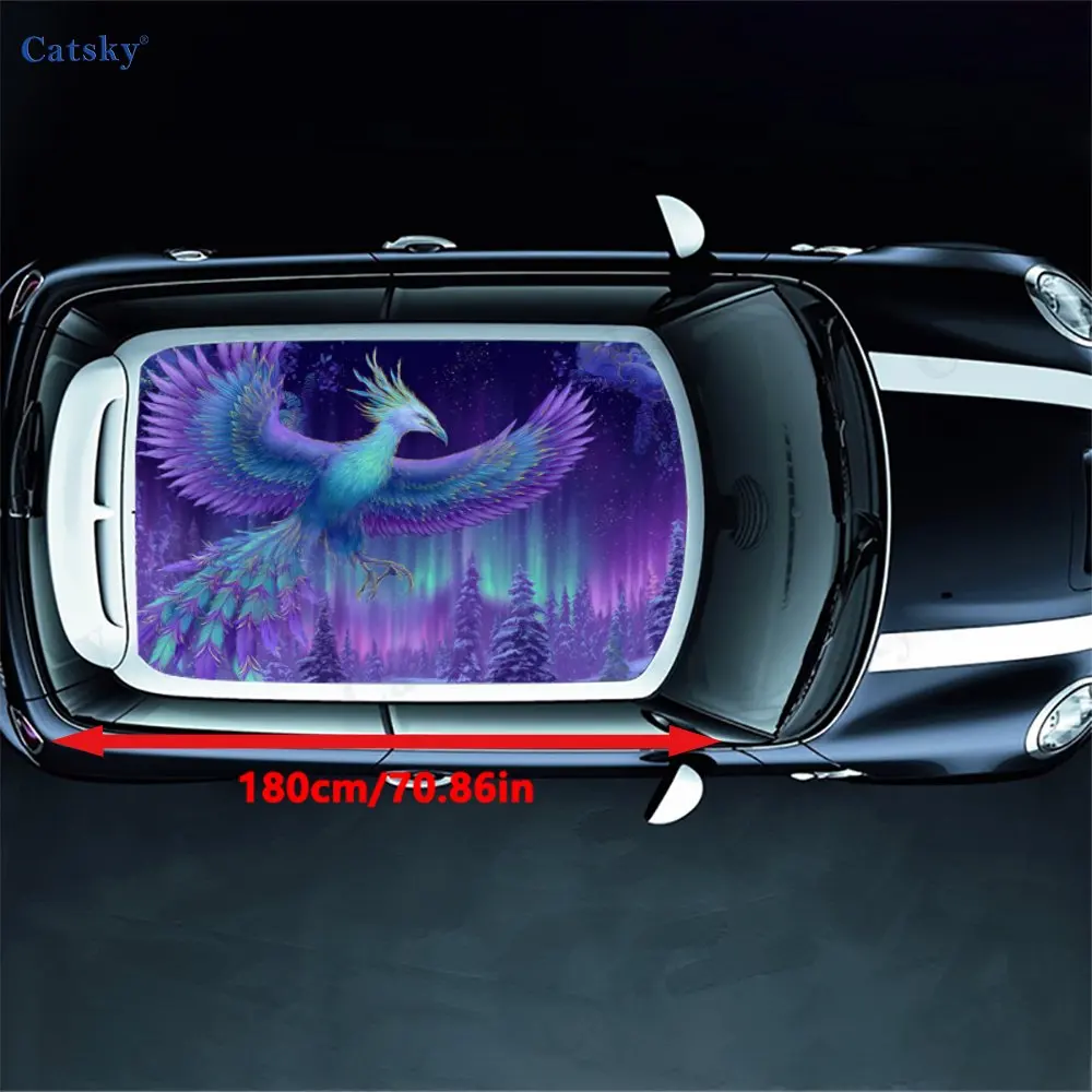 Fantasy Aurora Bird Aesthetic Scene Car Roof Sticker, PVC Self-Adhesive Waterproof Car Vinyl Decal, Car Decoration Protection St