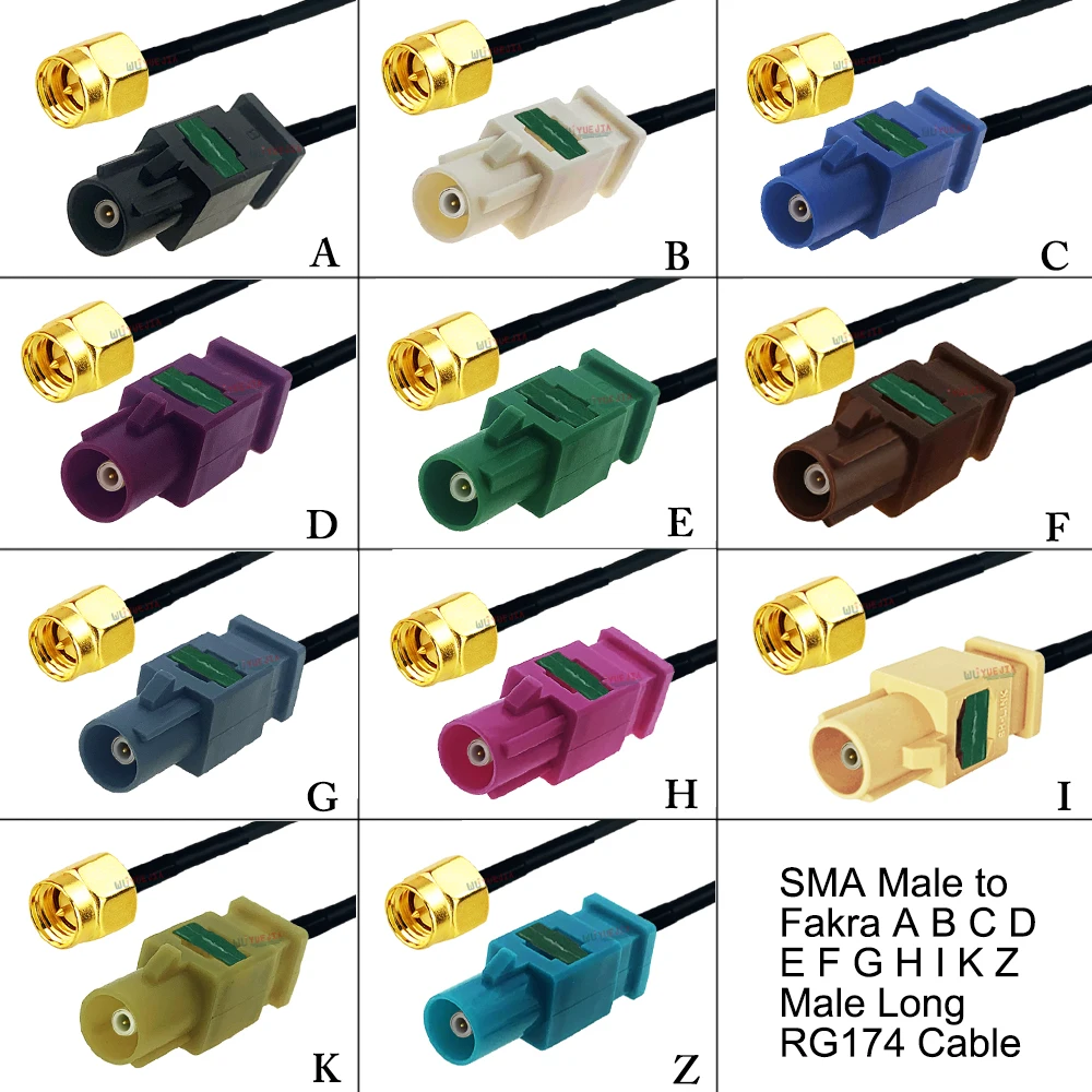 

RG-174 Cable Fakra ABCDEFGHIKZ Male Long Plug to SMA Male Connector 50 ohm RF Coaxial Cable GPS Antenna Extension Jumper Pigtail