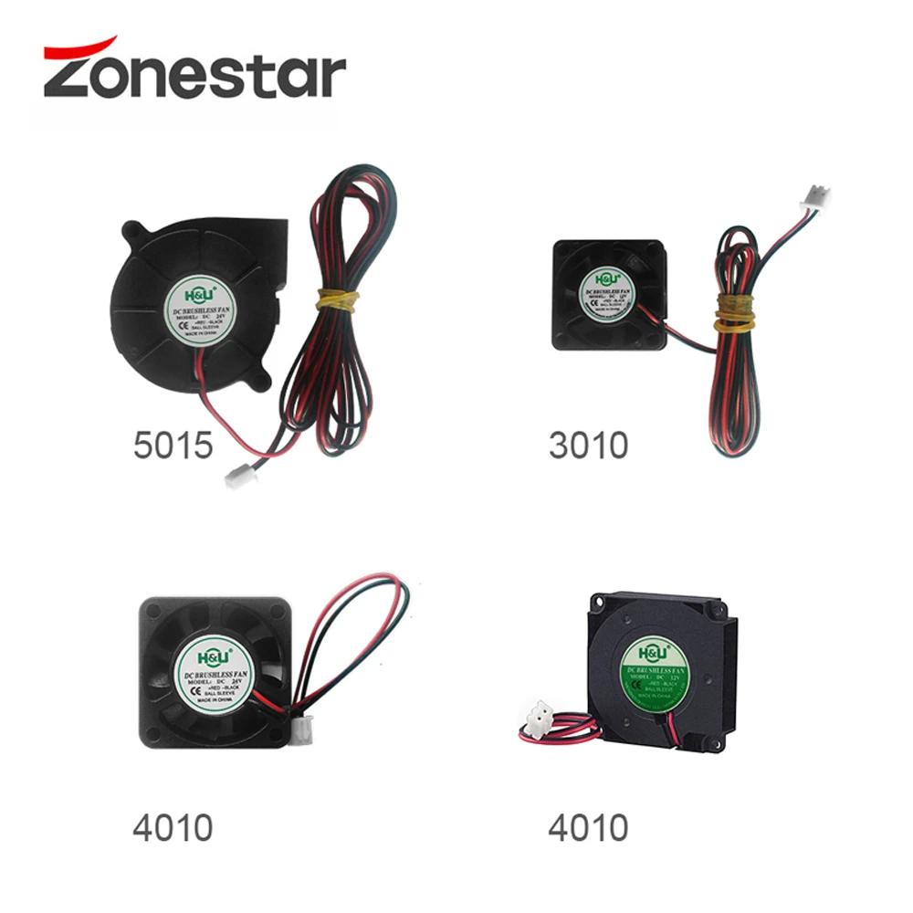 Fan 3010 4010 5015 DC 12V 24V 2 Pin With Connector Wire Brushless 30*30*10/40*40*10/50*50*15 Cooling Fan 3D Printers Parts