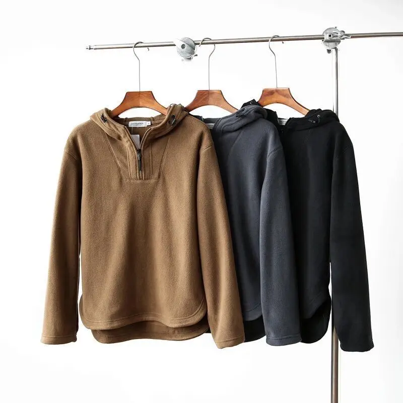 

350g Heavyweight Double Sided Fleece Winter Fashion Warm Sweatshirt Men's Solid Color Simple Basic Vintage Hoodie Oversized Tops