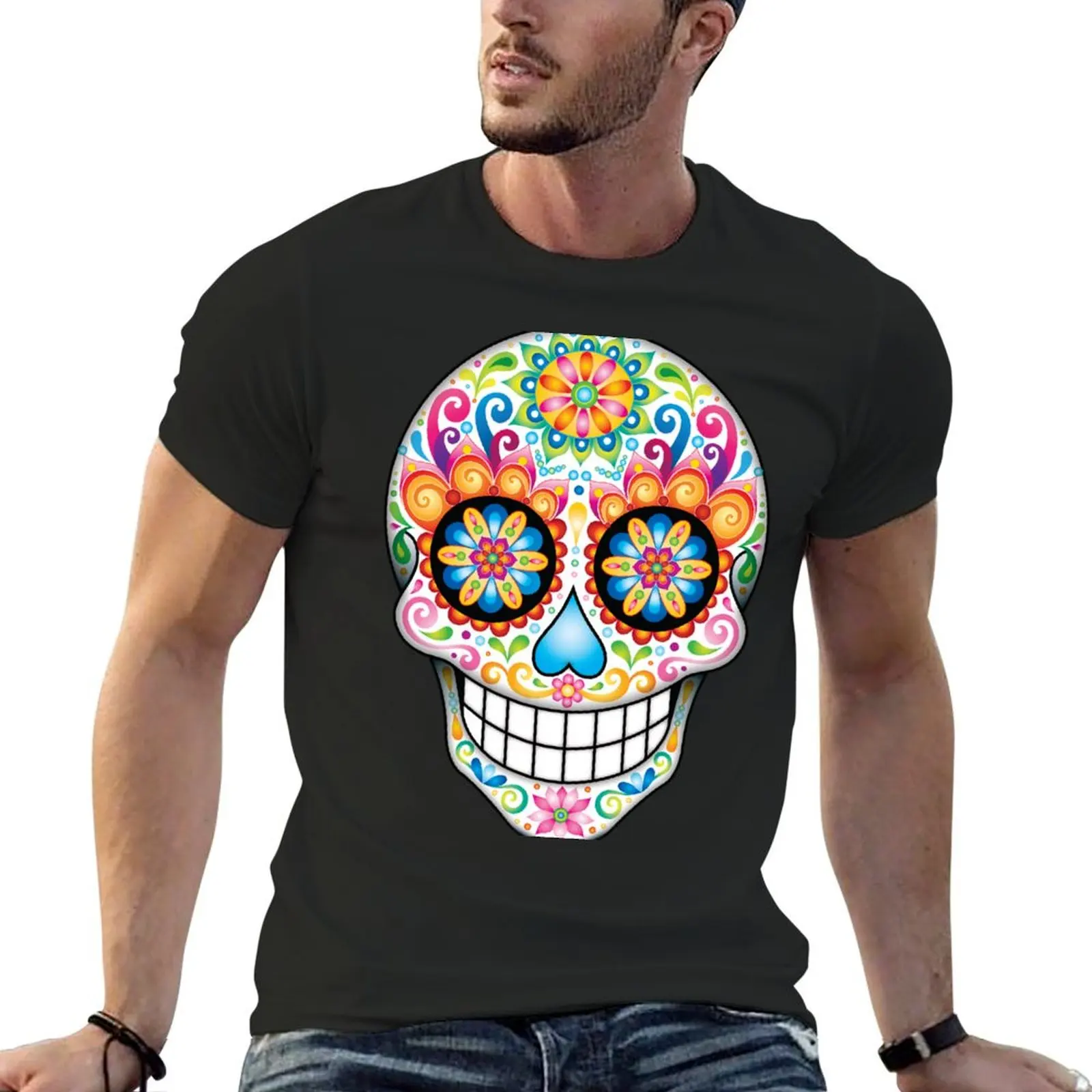 

Colorful Sugar Skull Day of the Dead Art T-shirt sports fans korean fashion fruit of the loom mens t shirts