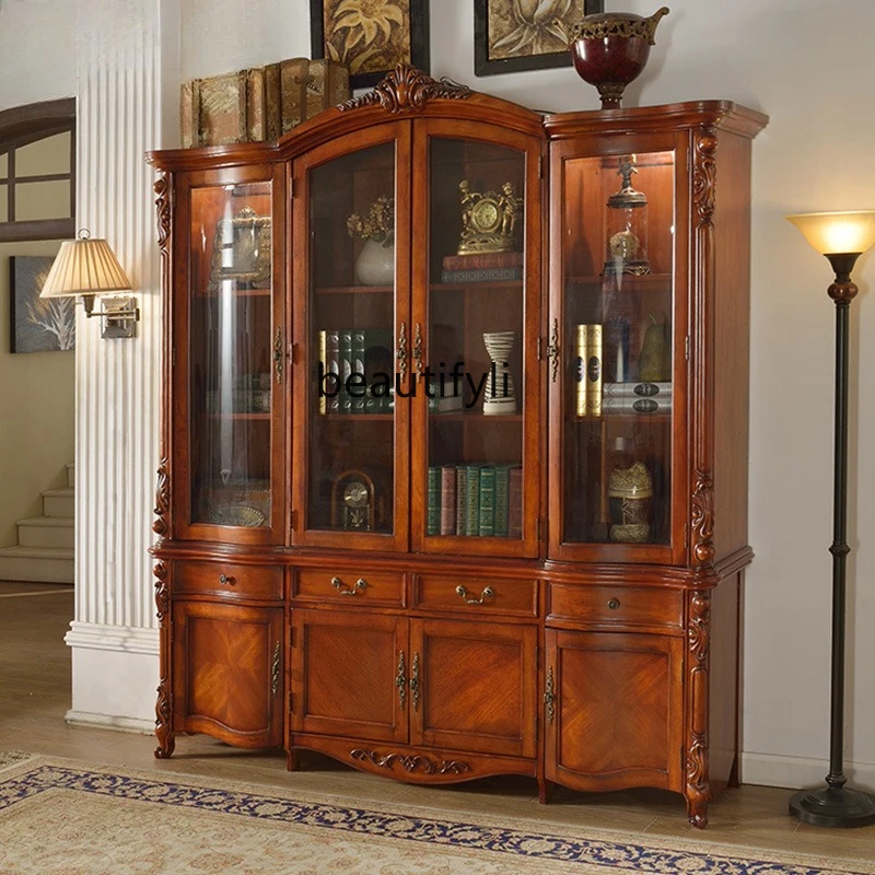 

American solid wood bookcase with glass door storage household bookcase storage display case