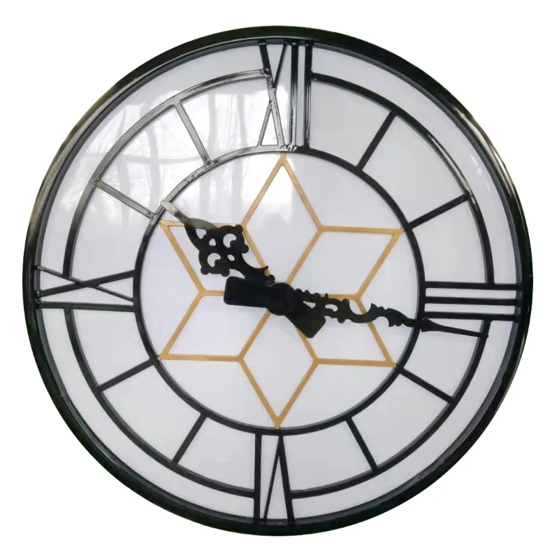 Modern large public building clock, stainless steel frame, satellite automatic timekeeping, night lighting