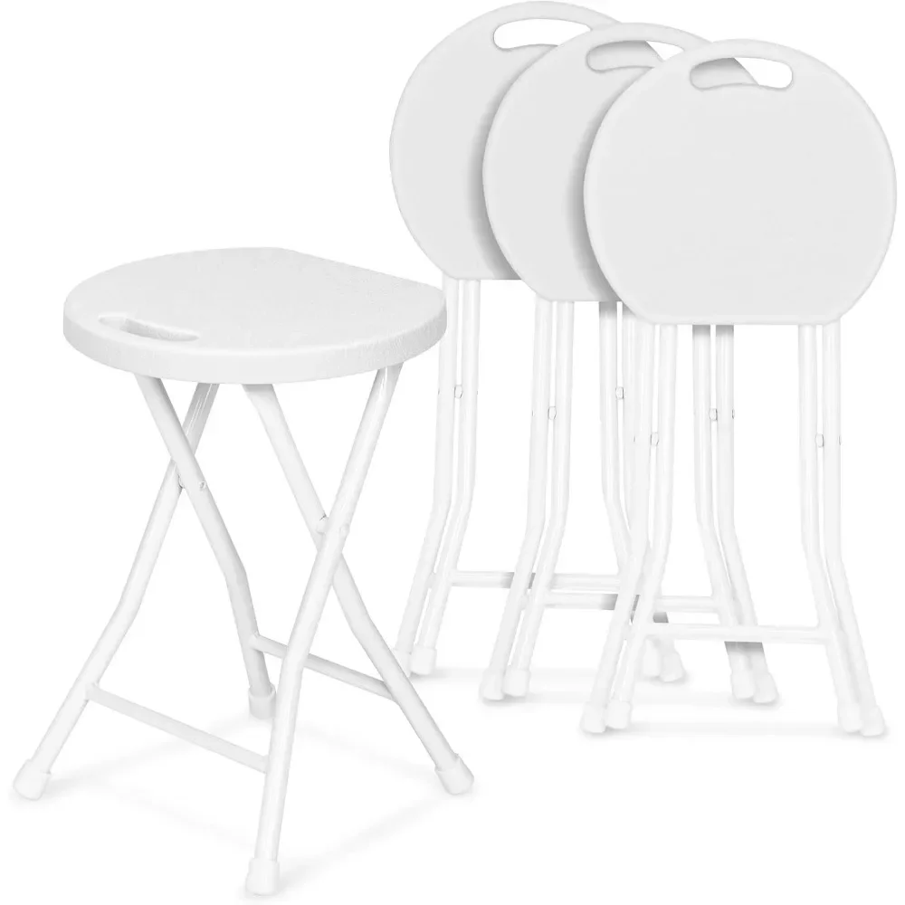 Plastic Folding Stool Chair for Seated Position, Heavy Duty Metal Frame HDPE Top Lightweight Portable Round Seat, White