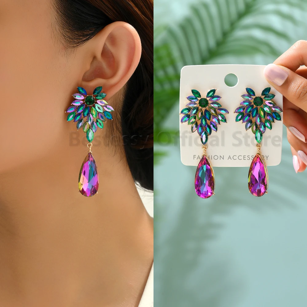 Colorful Rhinestone Chandelier Earrings For Women Luxury Trend Party Wedding Pendants Particular Charms Jewelry Accessories Gift