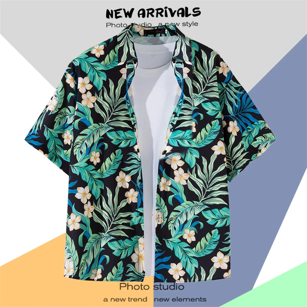 Beach Flower Hawaiian Shirts For Men Casual Short Sleeve Top Summer Loose Breath Shirt Men Clothing Fashion Oversized Streetwear