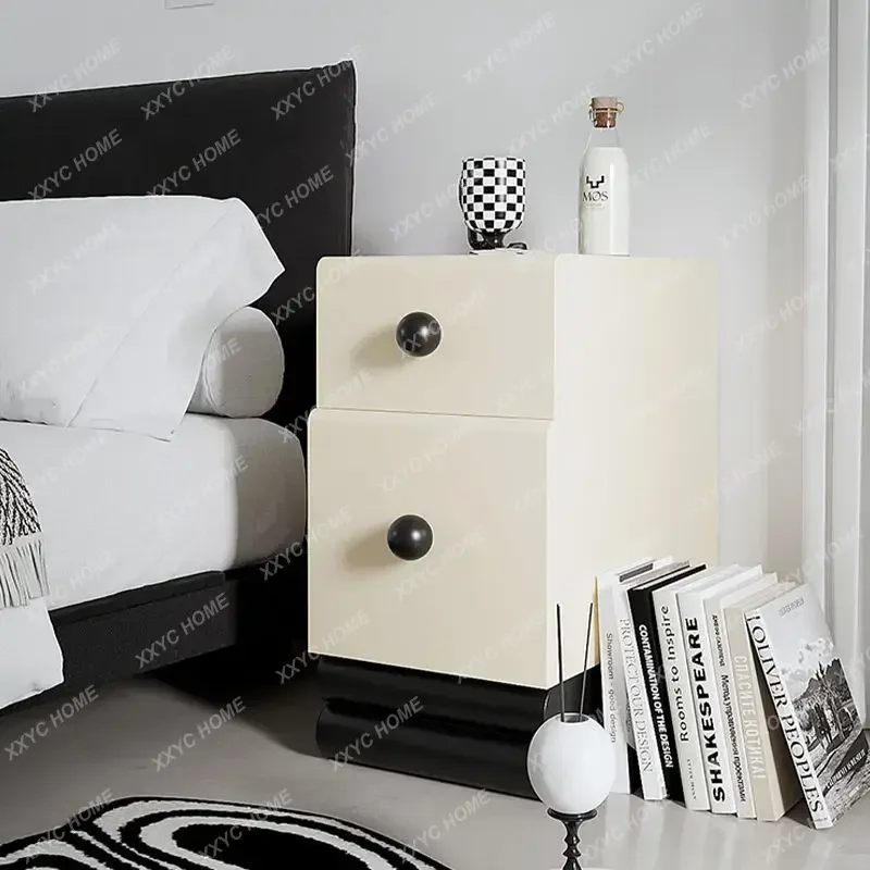 Extremely Narrow Bedside Table, Creamy Style Household Bedroom, Simple And Creative Bedside, Small Ultra-narrow Storage Lock