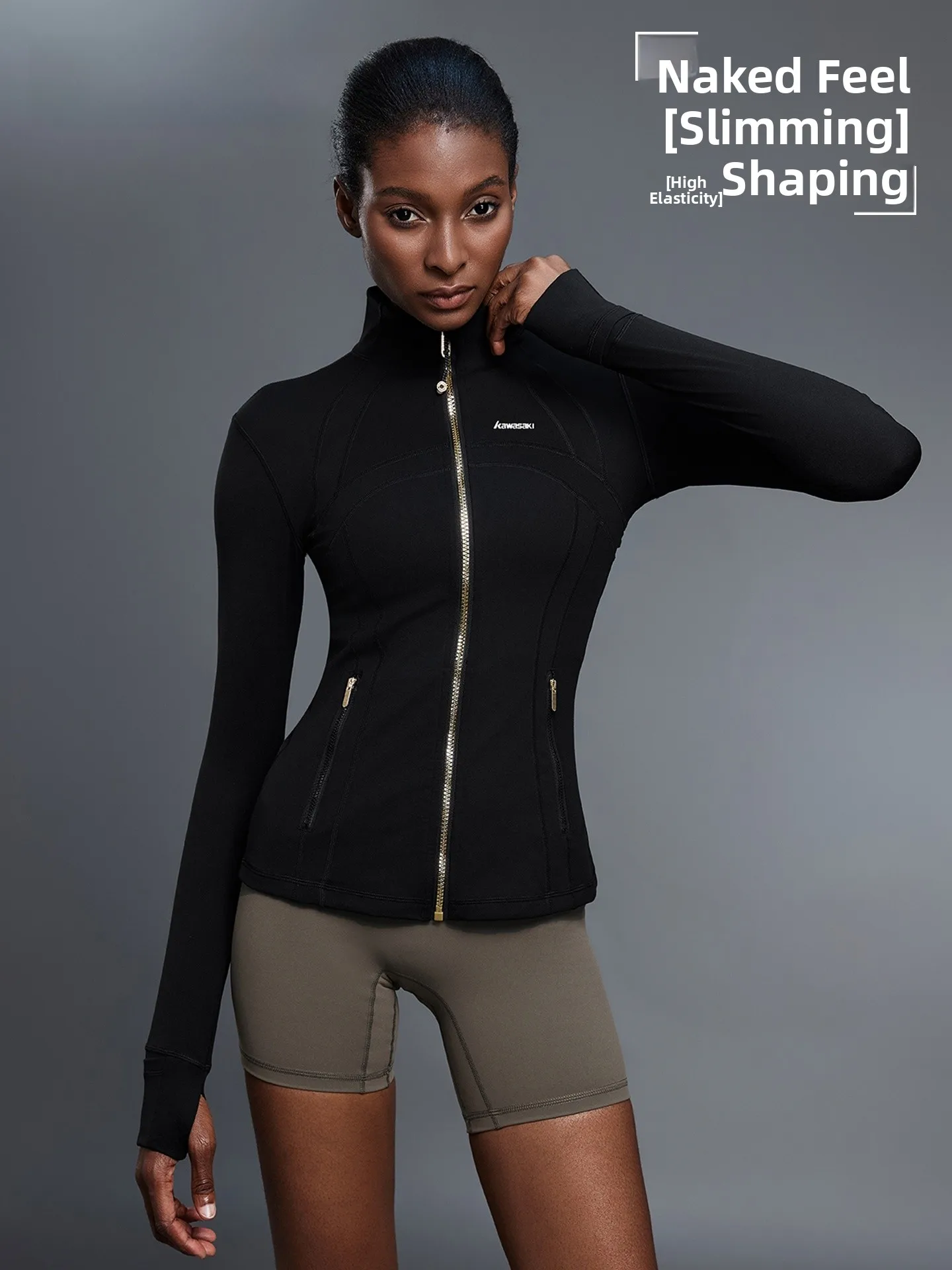 

Американская легкая женская куртка для фитнеса и йоги с воротником-стойкой, дышащая, из нейлона и спандекса, для велоспорта