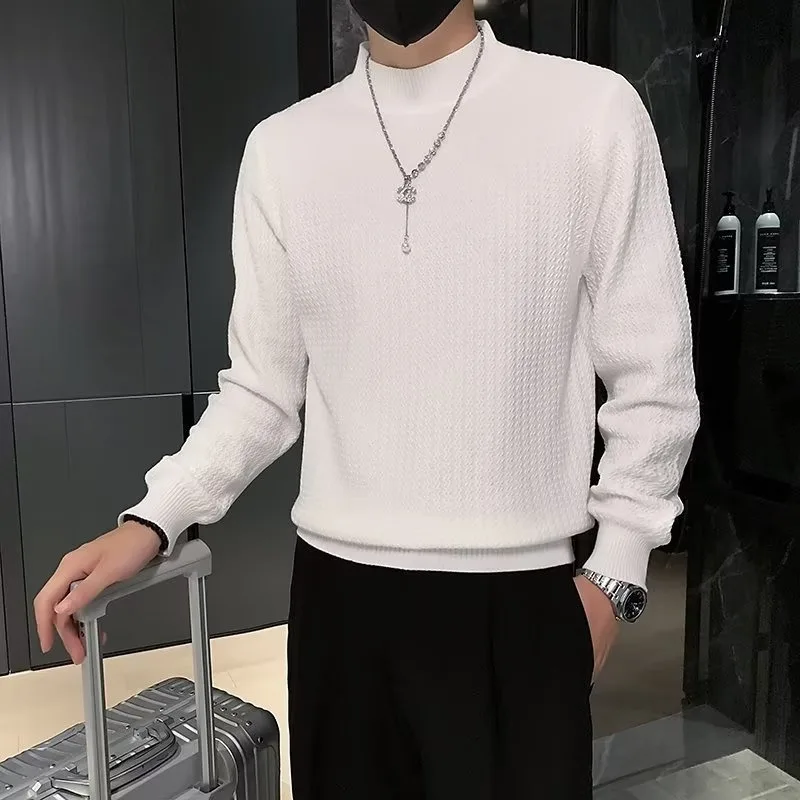 

Men's Slim Fit Knitted Sweater f High Collar Inner Wear Casual Pure Color Versatile Korean Sle Knitwear Comfortable Fabric