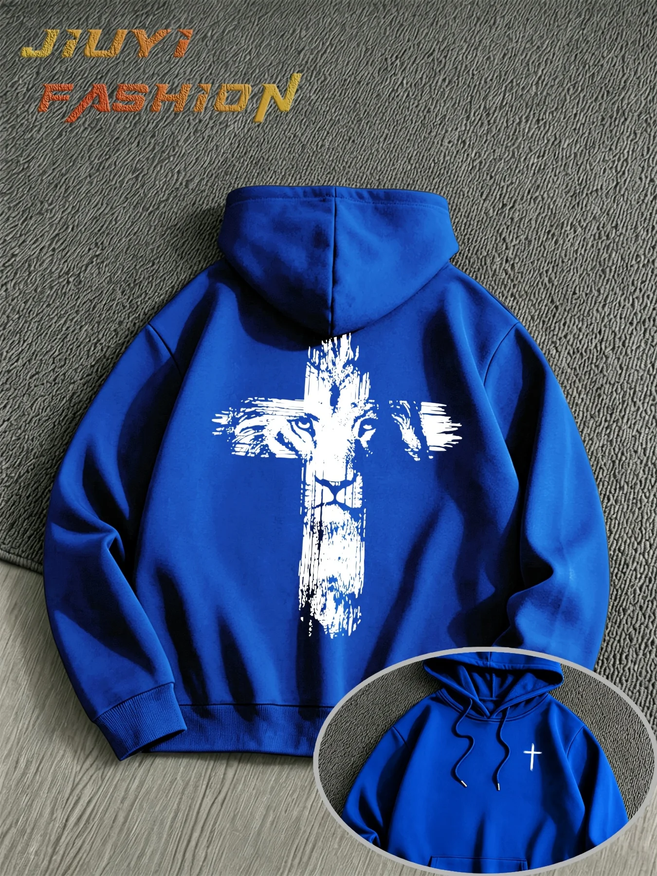 Men’s Cross and Lion Graphic Hoodie – A Versatile, Heavyweight Street-Style Essential for Autumn