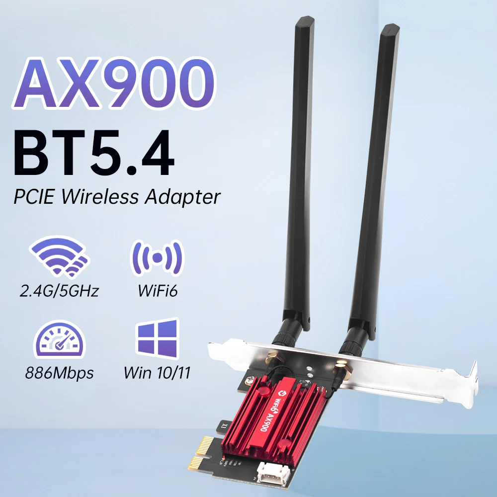 

Беспроводной адаптер WiFi 6 AX900 PCI Express Bluetooth 5,4 двухдиапазонный 2,4G/5G 802.11AX WiFi 6 сетевая карта для ПК Windows 10/11