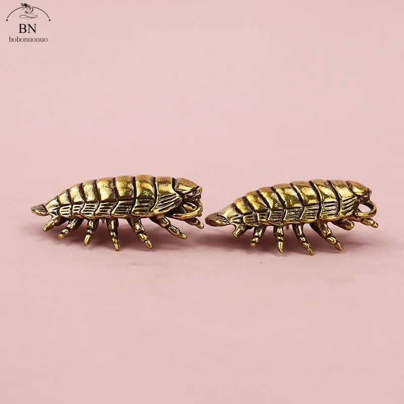 Isópodo gigante de latón macizo, estatuillas en miniatura de isópodo gigante fósil vivo, diseño de animales, té, decoración de mesa para mascotas, artesanías, 23,2g