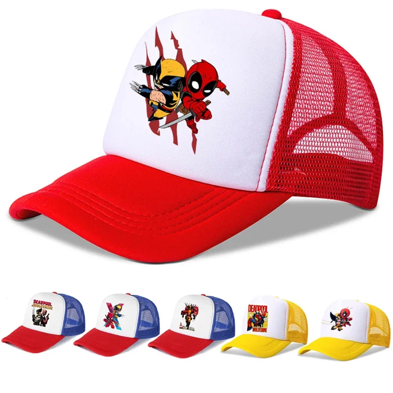 MINISO Marvel Deadpool Wolverine Anime Cartoon Adult Children Baseball Cap Outdoor Sunshade Mesh Hat Women Men Hip Hop Sun Hat