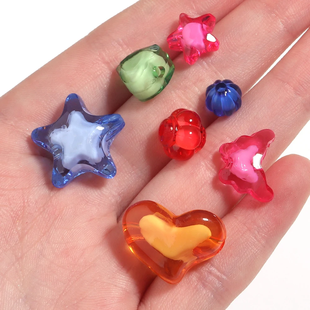 20-50Pcs/Lot Candy Color Acrylic Star Beads Heart Butterfly Double Layer Beads DIY Craft Jewelry For Making Necklace Bracelet