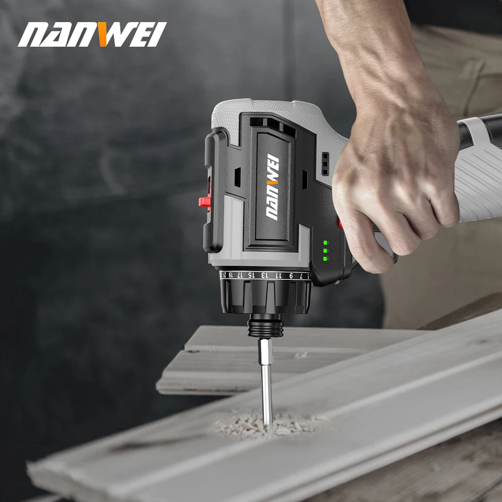 NANWEI 16.8V Lithium-ion Cordless Drill Handheld Universal Brushless Double Speed Driver Cordless Screwdriver