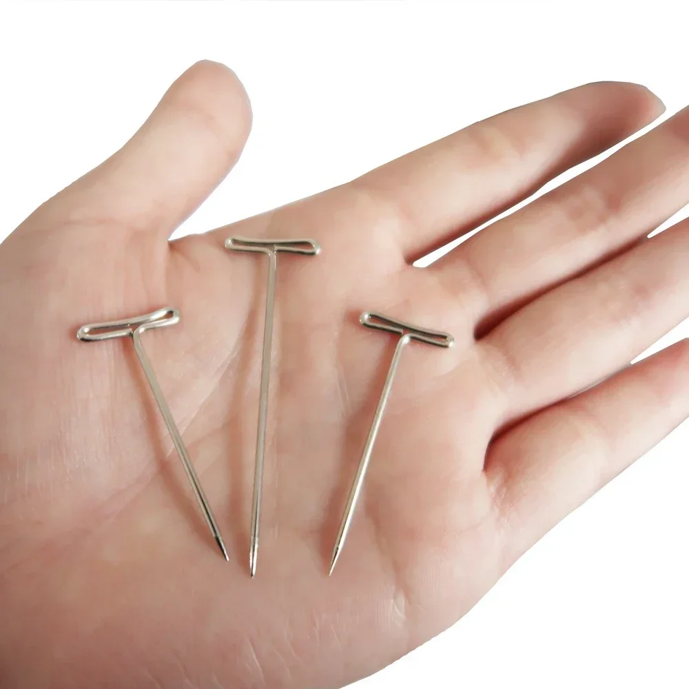 50pcs 27/32/38/45/51/53mm lange silberne T-Form Nadeln Pin für Perücken auf Mannequin Kopf Haar weberei Werkzeuge Salon Styling Werkzeuge