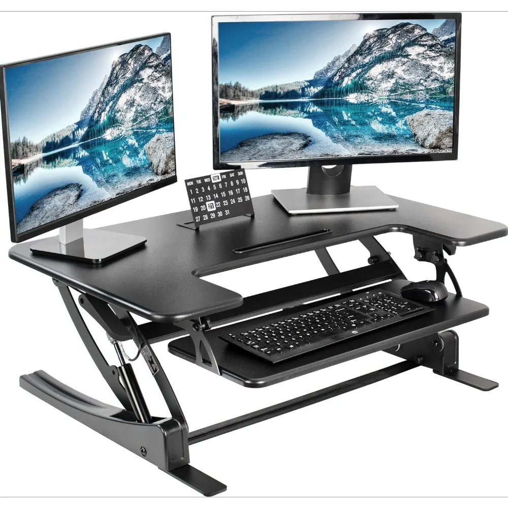 36 Inch Computer Desk ， Height Adjustable Stand Up Desk,  Quick Sit To Stand Tabletop Dual Monitor Riser Workstation